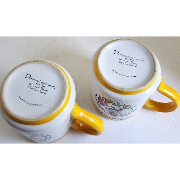 MUGS/CUPS-Foghorn Leghorn-Warner Brothers-White/Blue/Yellow-Set of 2-Holds 8 oz - Picture 7 of 10